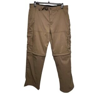 Prana Stretch Zion II Convertible Roll Up Hiking Pants Tan Mens Size XL X 32